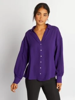 Blusa Vaporosa Con Cuello De Pico - PURPURA -TrendyModa Ventas blusa vaporosa con cuello de pico purpura ast35 1 frb4