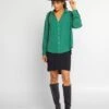 Blusa Vaporosa Con Cuello De Pico - Verde 1 Blusa Vaporosa Con Cuello De Pico - Verde -TrendyModa Ventas blusa vaporosa con cuello de pico verde ast35 4 frb1