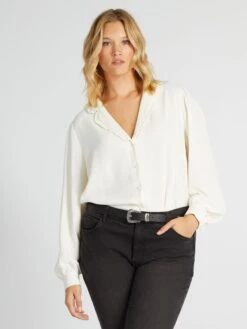 Blusa Vaporosa Con Cuello Sastre - BLANCO