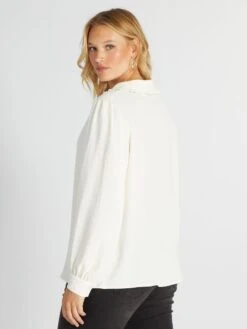 Blusa Vaporosa Con Cuello Sastre - BLANCO -TrendyModa Ventas blusa vaporosa con cuello sastre blanco aix50 1 frb4