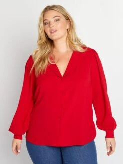 Blusa Vaporosa Con Cuello Sastre - ROJO -TrendyModa Ventas blusa vaporosa con cuello sastre rojo aix50 2 frb3