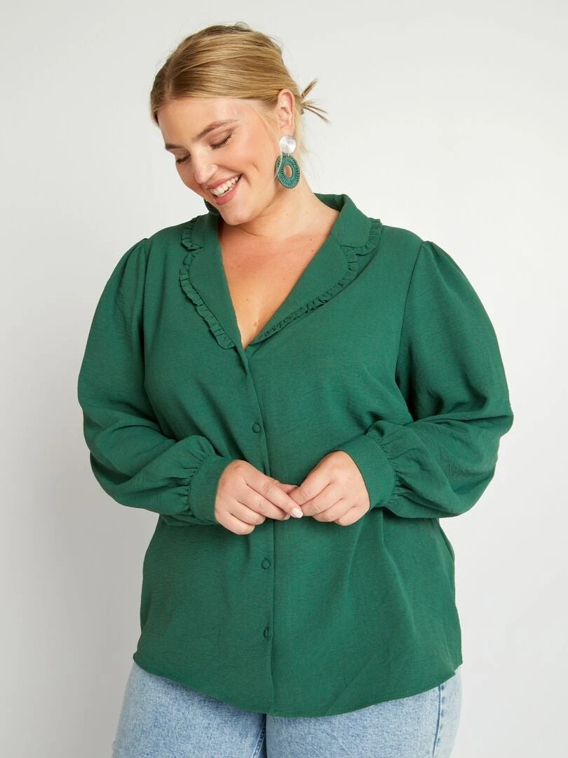 Blusa Vaporosa Con Cuello Sastre - Verde 3 Blusa Vaporosa Con Cuello Sastre - Verde