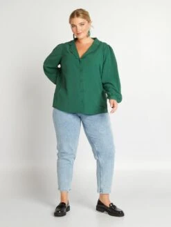 Blusa Vaporosa Con Cuello Sastre - Verde 8 Blusa Vaporosa Con Cuello Sastre - Verde -TrendyModa Ventas blusa vaporosa con cuello sastre verde aix50 3 frb2