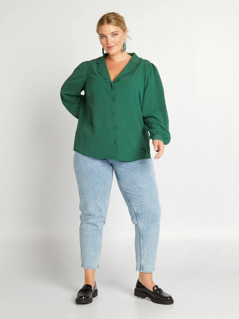 Blusa Vaporosa Con Cuello Sastre - Verde 4 Blusa Vaporosa Con Cuello Sastre - Verde - Imagen 2