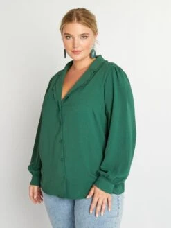 Blusa Vaporosa Con Cuello Sastre - Verde 9 Blusa Vaporosa Con Cuello Sastre - Verde -TrendyModa Ventas blusa vaporosa con cuello sastre verde aix50 3 frb3