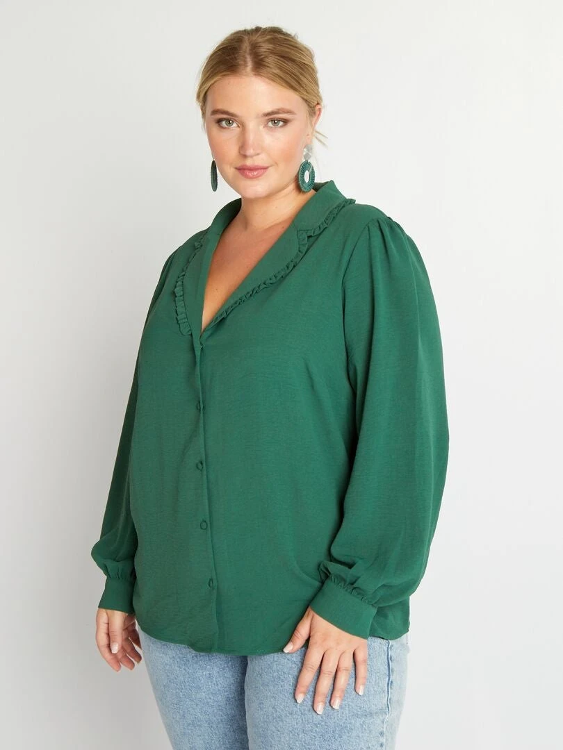 Blusa Vaporosa Con Cuello Sastre - Verde 5 Blusa Vaporosa Con Cuello Sastre - Verde - Imagen 3