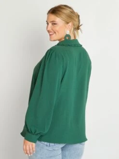 Blusa Vaporosa Con Cuello Sastre - Verde 11 Blusa Vaporosa Con Cuello Sastre - Verde -TrendyModa Ventas blusa vaporosa con cuello sastre verde aix50 3 frb5