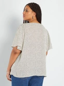 Blusa Vaporosa Con Escote De Pico - BLANCO -TrendyModa Ventas blusa vaporosa con escote de pico blanco anj92 3 frb4
