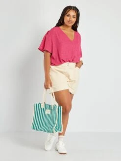 Blusa Vaporosa Con Escote De Pico - ROSA -TrendyModa Ventas blusa vaporosa con escote de pico rosa anj92 4 frb2