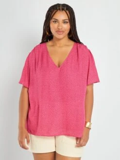 Blusa Vaporosa Con Escote De Pico - ROSA -TrendyModa Ventas blusa vaporosa con escote de pico rosa anj92 4 frb3
