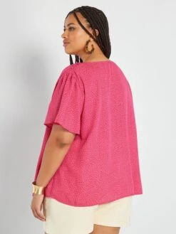 Blusa Vaporosa Con Escote De Pico - ROSA -TrendyModa Ventas blusa vaporosa con escote de pico rosa anj92 4 frb4