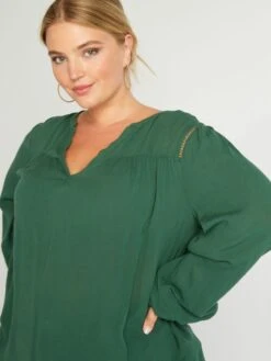 Blusa Vaporosa Con Escote De Pico - Verde -TrendyModa Ventas blusa vaporosa con escote de pico verde aix49 2 frb3
