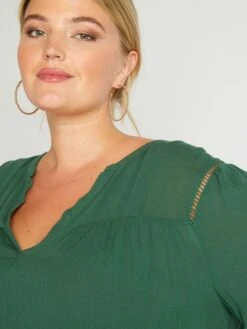 Blusa Vaporosa Con Escote De Pico - Verde -TrendyModa Ventas blusa vaporosa con escote de pico verde aix49 2 frb5