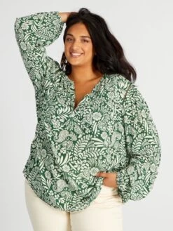 Blusa Vaporosa Con Escote De Pico - VERDEBISIM 9 Blusa Vaporosa Con Escote De Pico - VERDEBISIM -TrendyModa Ventas blusa vaporosa con escote de pico verdebisim aix49 3 frb4