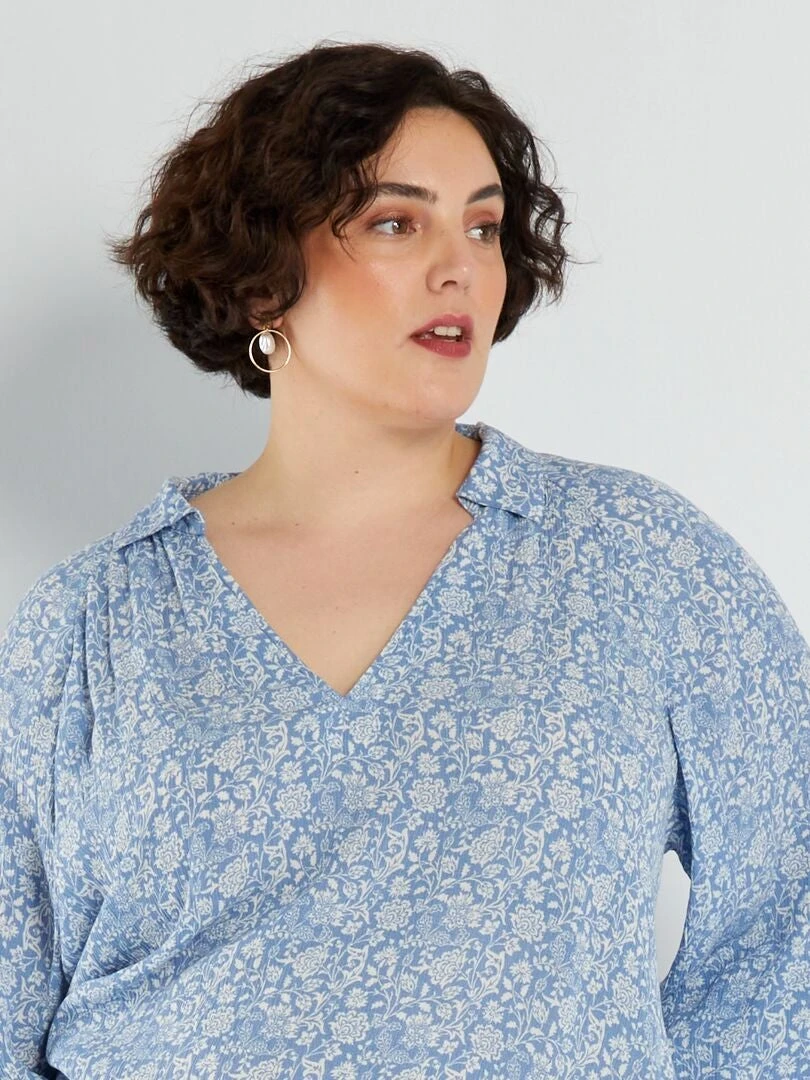 Blusa Vaporosa Con Estampado - AZUL 7 Blusa Vaporosa Con Estampado - AZUL - Imagen 5