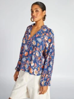 Blusa Vaporosa Con Estampado Cachemira - AZUL -TrendyModa Ventas blusa vaporosa con estampado cachemira azul acw58 1 frb3