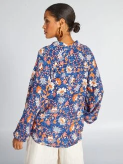 Blusa Vaporosa Con Estampado Cachemira - AZUL -TrendyModa Ventas blusa vaporosa con estampado cachemira azul acw58 1 frb4