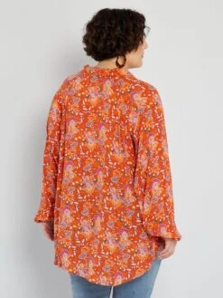 Blusa Vaporosa Con Estampado - NARANJA -TrendyModa Ventas blusa vaporosa con estampado naranja adz96 3 frb3
