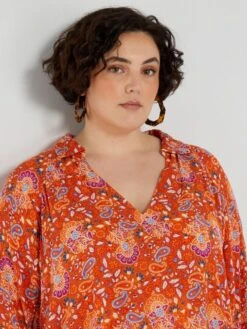 Blusa Vaporosa Con Estampado - NARANJA -TrendyModa Ventas blusa vaporosa con estampado naranja adz96 3 frb4