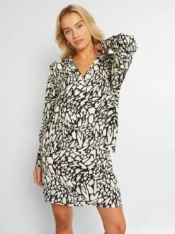 Blusa Vaporosa Con Estampado - Negro/blanco