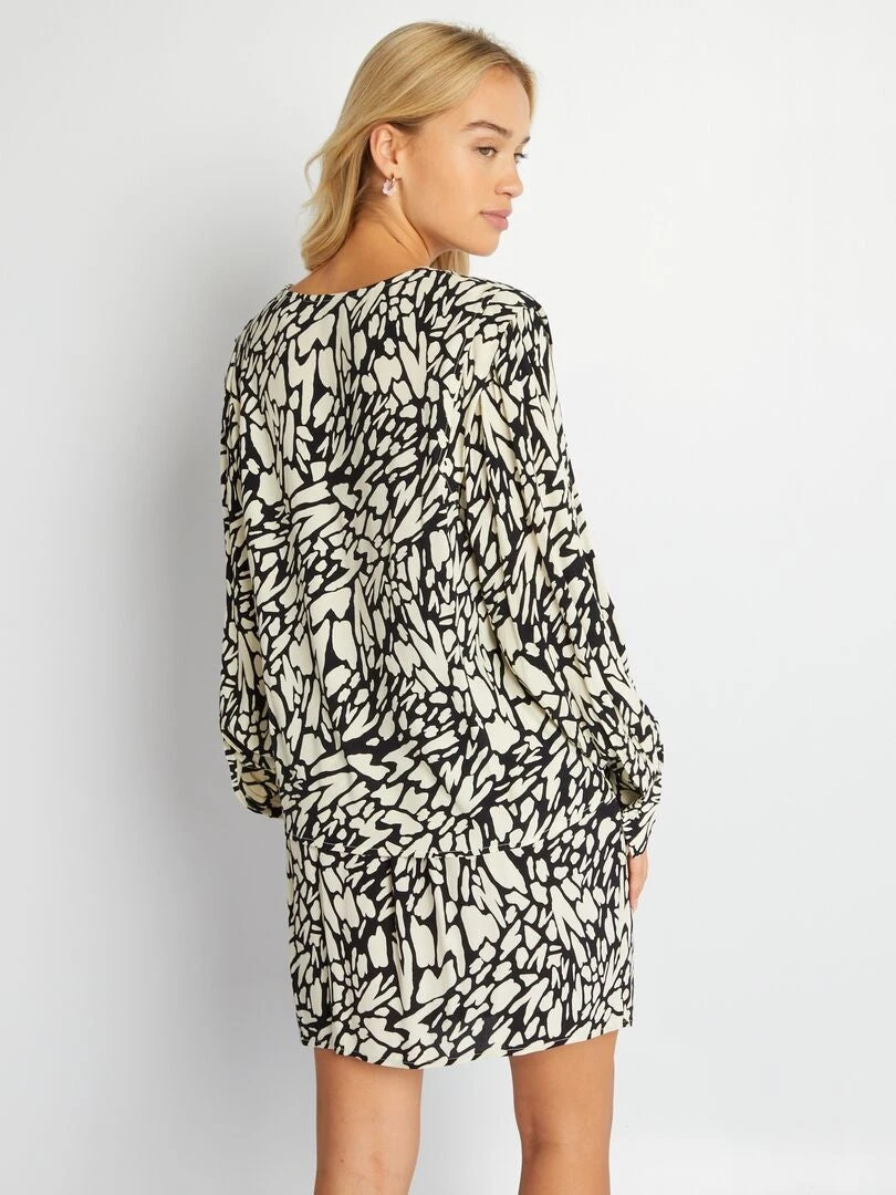 Blusa Vaporosa Con Estampado - Negro/blanco 5 Blusa Vaporosa Con Estampado - Negro/blanco - Imagen 3