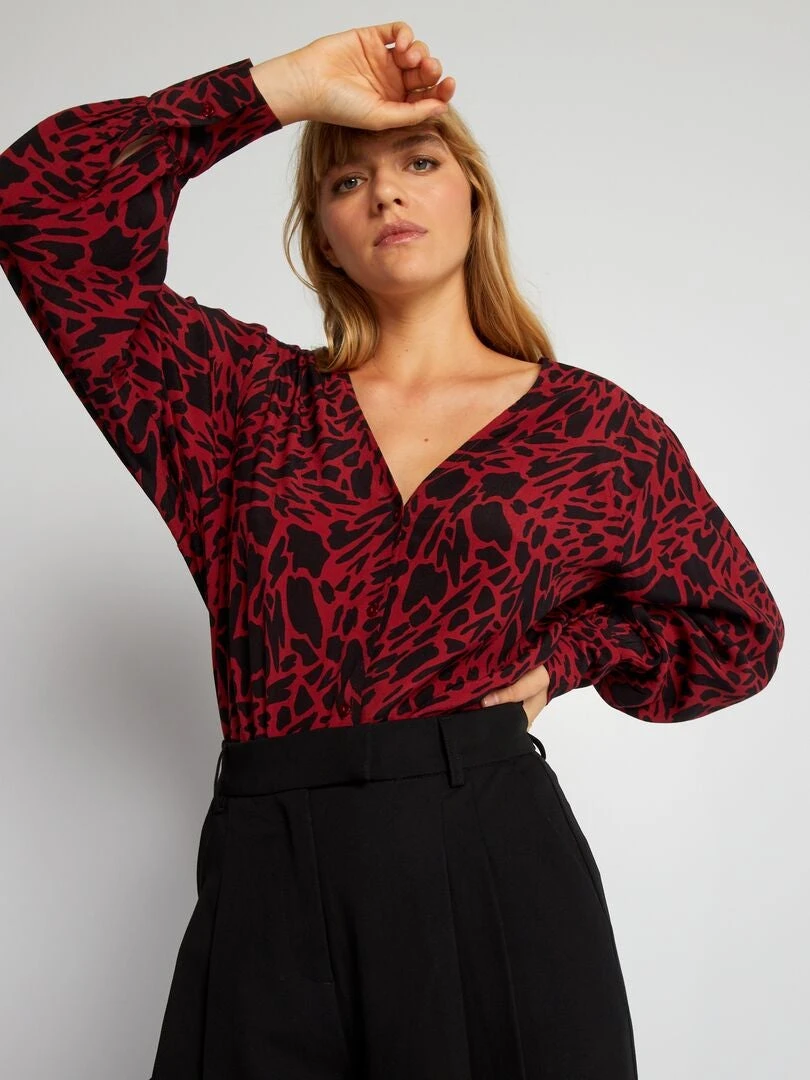 Blusa Vaporosa Con Estampado - Negro/rojo 3 Blusa Vaporosa Con Estampado - Negro/rojo