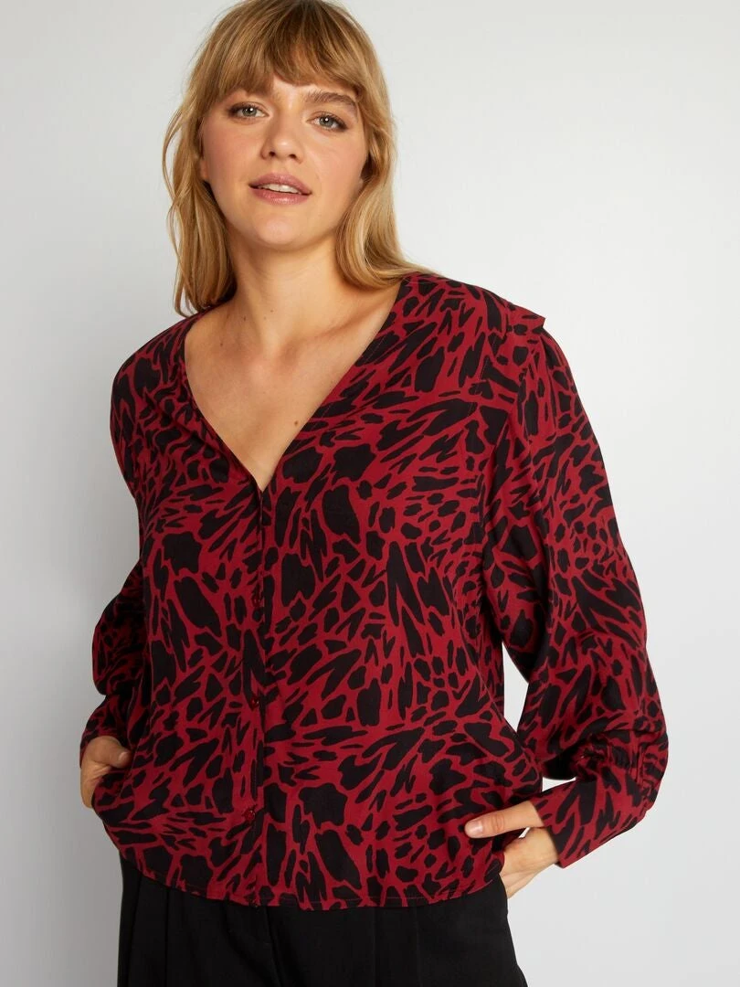 Blusa Vaporosa Con Estampado - Negro/rojo 5 Blusa Vaporosa Con Estampado - Negro/rojo - Imagen 3