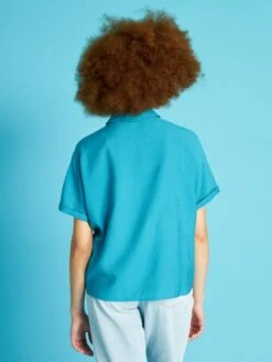 Blusa Vaporosa De Manga Corta - AZUL -TrendyModa Ventas blusa vaporosa de manga corta azul ato72 1 frb3