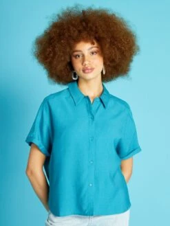 Blusa Vaporosa De Manga Corta - AZUL -TrendyModa Ventas blusa vaporosa de manga corta azul ato72 1 frb4