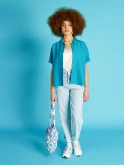 Blusa Vaporosa De Manga Corta - AZUL -TrendyModa Ventas blusa vaporosa de manga corta azul ato72 1 frb5