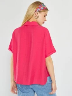 Blusa Vaporosa De Manga Corta - ROSA -TrendyModa Ventas blusa vaporosa de manga corta rosa ato72 3 frb3