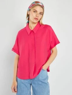 Blusa Vaporosa De Manga Corta - ROSA -TrendyModa Ventas blusa vaporosa de manga corta rosa ato72 3 frb4