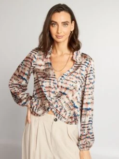 Blusa Vaporosa De Manga Larga - Azul/beige -TrendyModa Ventas blusa vaporosa de manga larga azulbeige bau77 1 frb3