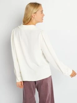 Blusa Vaporosa De Manga Larga - Blanco -TrendyModa Ventas blusa vaporosa de manga larga blanco ahz88 2 frb3