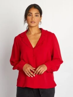 Blusa Vaporosa De Manga Larga - Rojo -TrendyModa Ventas blusa vaporosa de manga larga rojo ahz88 3 frb4