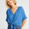 Blusa Vaporosa De Punto De Crepé - AZUL -TrendyModa Ventas blusa vaporosa de punto de crepe azul acw50 2 frb1