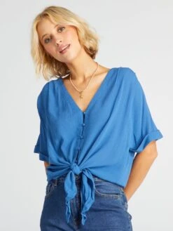 Blusa Vaporosa De Punto De Crepé - AZUL