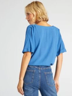 Blusa Vaporosa De Punto De Crepé - AZUL -TrendyModa Ventas blusa vaporosa de punto de crepe azul acw50 2 frb3