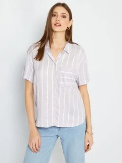 Blusa Vaporosa 'rayas' - 1 Bolsillo - PURPURA -TrendyModa Ventas blusa vaporosa rayas 1 bolsillo purpura zn903 2 frb3