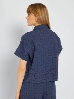 Camisa Con Bordado - Azul Oscuro -TrendyModa Ventas camisa con bordado azul oscuro acw56 6 frb3