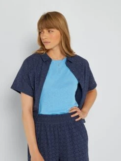 Camisa Con Bordado - Azul Oscuro -TrendyModa Ventas camisa con bordado azul oscuro acw56 6 frb5