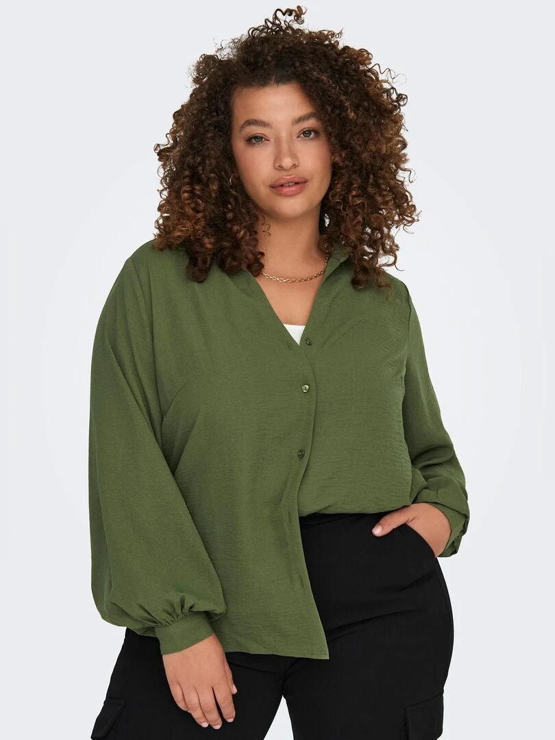 Camisa Con Escote De Pico 'Only Carmakoma' - KAKI 3 Camisa Con Escote De Pico 'Only Carmakoma' - KAKI