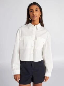 Camisa Cropped De Popelina - Blanco