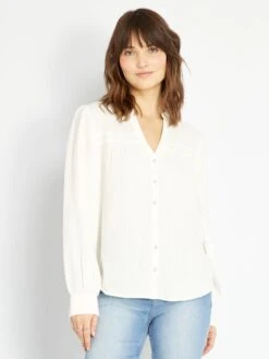 Camisa De Algodón - Blanco -TrendyModa Ventas camisa de algodon blanco zj234 1 frb5