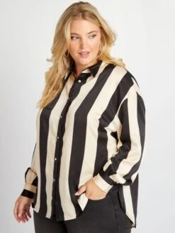 Camisa De Efecto Satinado Cuello Italiano - NEGRO -TrendyModa Ventas camisa de efecto satinado cuello italiano negro aiu10 2 frb3