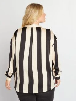 Camisa De Efecto Satinado Cuello Italiano - NEGRO -TrendyModa Ventas camisa de efecto satinado cuello italiano negro aiu10 2 frb4