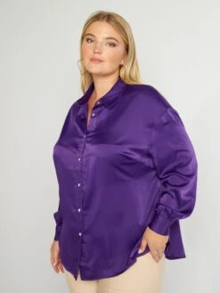 Camisa De Efecto Satinado Cuello Italiano - PURPURA -TrendyModa Ventas camisa de efecto satinado cuello italiano purpura aiu10 1 frb3