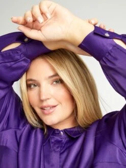 Camisa De Efecto Satinado Cuello Italiano - PURPURA -TrendyModa Ventas camisa de efecto satinado cuello italiano purpura aiu10 1 frb5