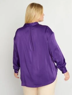 Camisa De Efecto Satinado Cuello Italiano - PURPURA -TrendyModa Ventas camisa de efecto satinado cuello italiano purpura aiu10 1 frb6