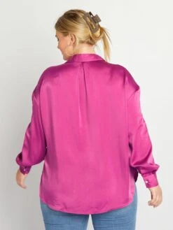 Camisa De Efecto Satinado Cuello Italiano - Rosa -TrendyModa Ventas camisa de efecto satinado cuello italiano rosa aiu10 3 frb3